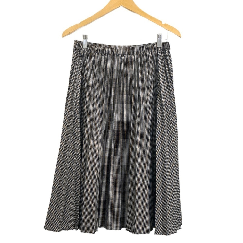 Chaus Black and Tan Houndstooth Pleated A-Line Midi Skirt Size Small - Picture 3 of 8